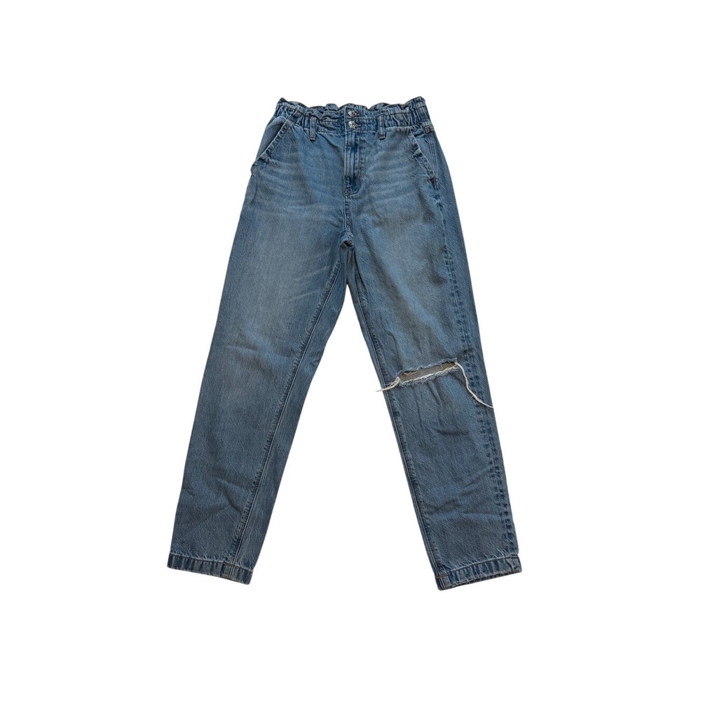 American Eagle Paperbag Highest Rise Distressed Mom Jeans 8 Long Y2K 90s Grunge
